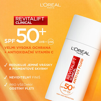 Revitalift Clinical Anti-UV Fluid SPF50+ - Denní fluid s velmi vysokou ochranou a vitaminem C